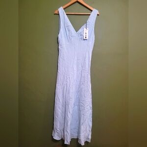 RIXO White Sleeveless V-Neck Midi Sundress